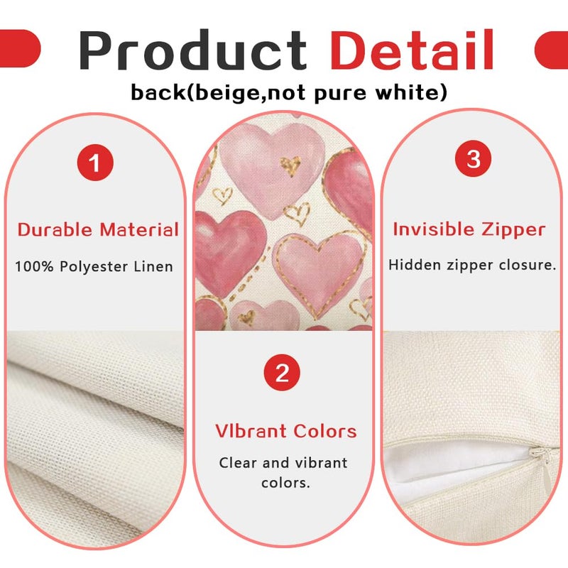 RABUSOFA Valentines Pillow Covers 12x20 Inch,Pink Hearts Golden Decorative Wedding Outdoor Lumbar Cushion Case Decoration for Home Sofa Couch(Pink, 20" x 12" (Pack of 1)) - Image 5