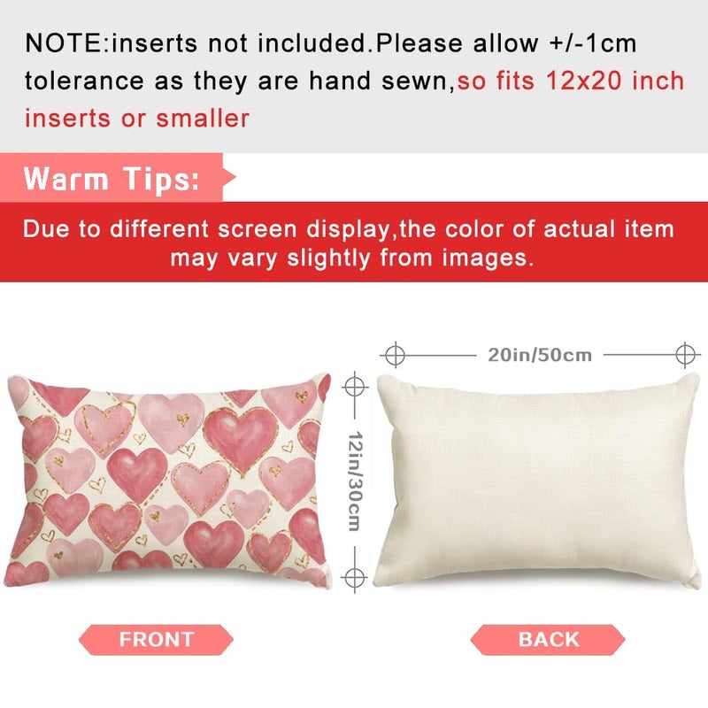 RABUSOFA Valentines Pillow Covers 12x20 Inch,Pink Hearts Golden Decorative Wedding Outdoor Lumbar Cushion Case Decoration for Home Sofa Couch(Pink, 20" x 12" (Pack of 1)) - Image 3