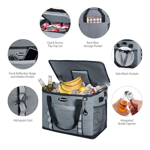 Maelstrom Collapsible Soft Sided Cooler - 75 Cans Extra Large Lunch Cooler Bag Insulated Leakproof Camping Cooler, Portable for Grocery Shopping, Camping, Tailgating and Road Trips，Grey - Image 3