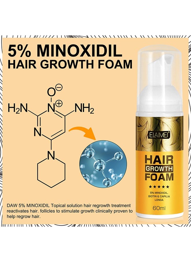 Elaimei - Hair Growth Foam, With Minoxidil Biotin& , Hair Regrowth Treatment for Stronger, For Natural Hair Regrowth & Thickening, Thicker Longer Hair That Stop Hair Thinning 60ml - Image 1