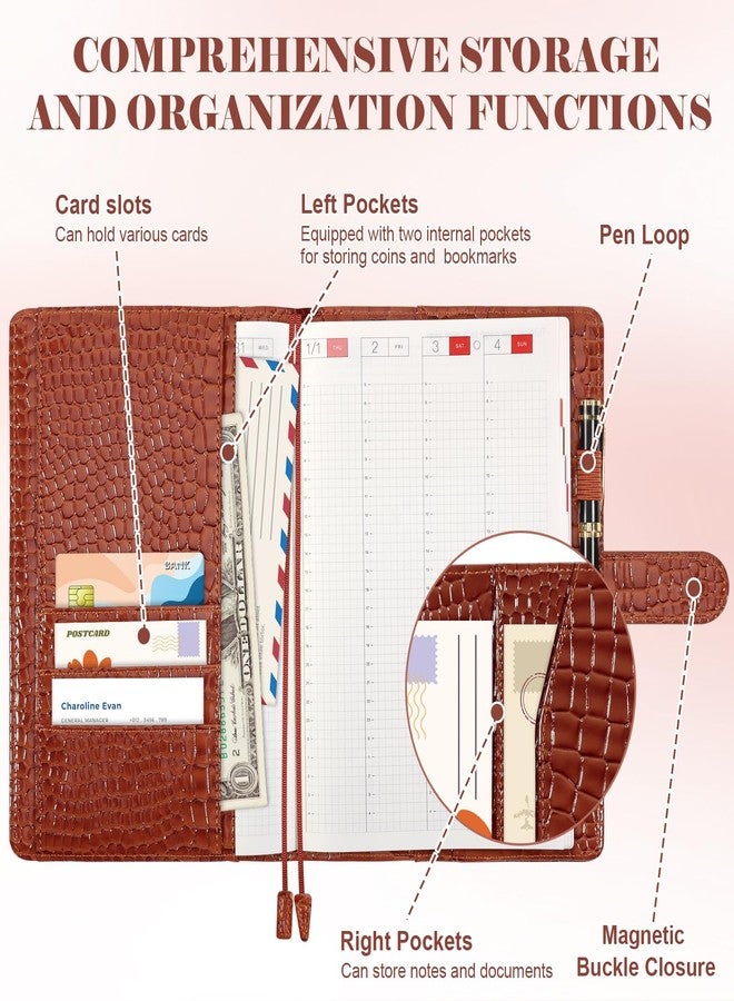 غطاء من الجلد الصناعي من SKLENICE لدفاتر A5، غطاء بني اللون للمخططات، متوافق مع دفاتر Hobonichi Cousin Stalogy وMD A5، مزود بجيوب لحلقات الأقلام لدفاتر المخططات القابلة لإعادة التعبئة. - Image 4