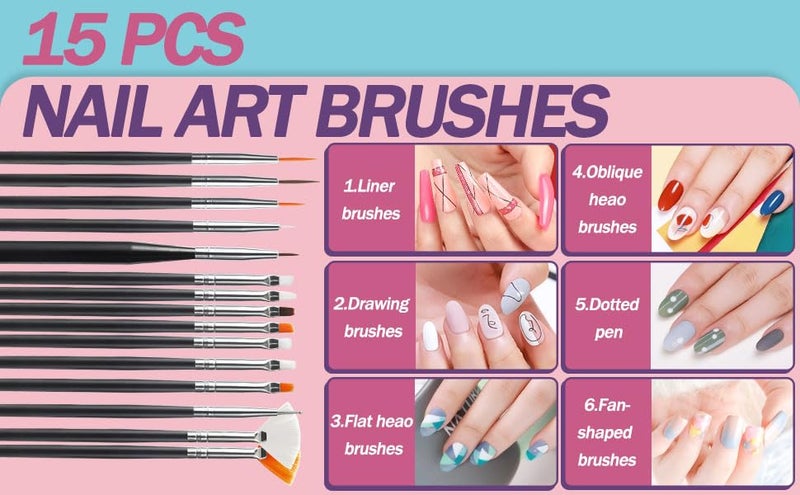 Artdone 35pcs Nail Art Pens brushes,Nail Art Tool Set,Nail Dotting Tools,Nail Dust Brush,Striping Nail Art Brushes for Long Lines,Nail Drawing Pen For Nail Design - Image 3