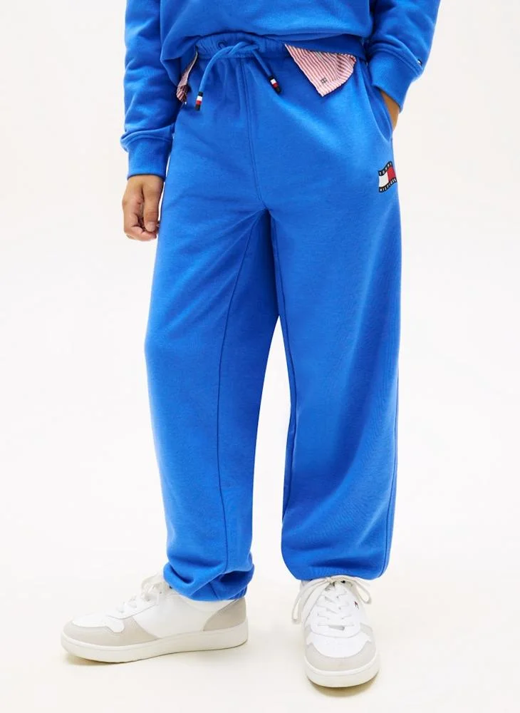 Tommy Hilfiger Empire Blue Wavy Flag Logo Terry Joggers for Men | Best Price UAE