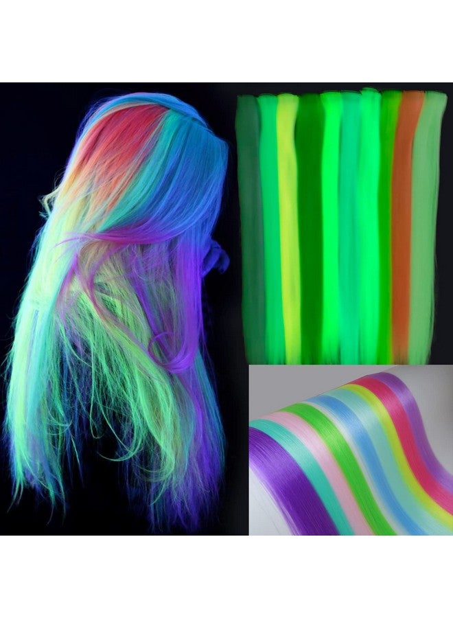 Ms Aloe 20 Pcs Glow In The Dark Hair Extensions Clip In Hair Extensions Colroful Luminous Hair Piece 22Inch Straight Synthetic Hairpiece Highlights Clip In Hair Extensions For Women Girls Kids  - Image 2