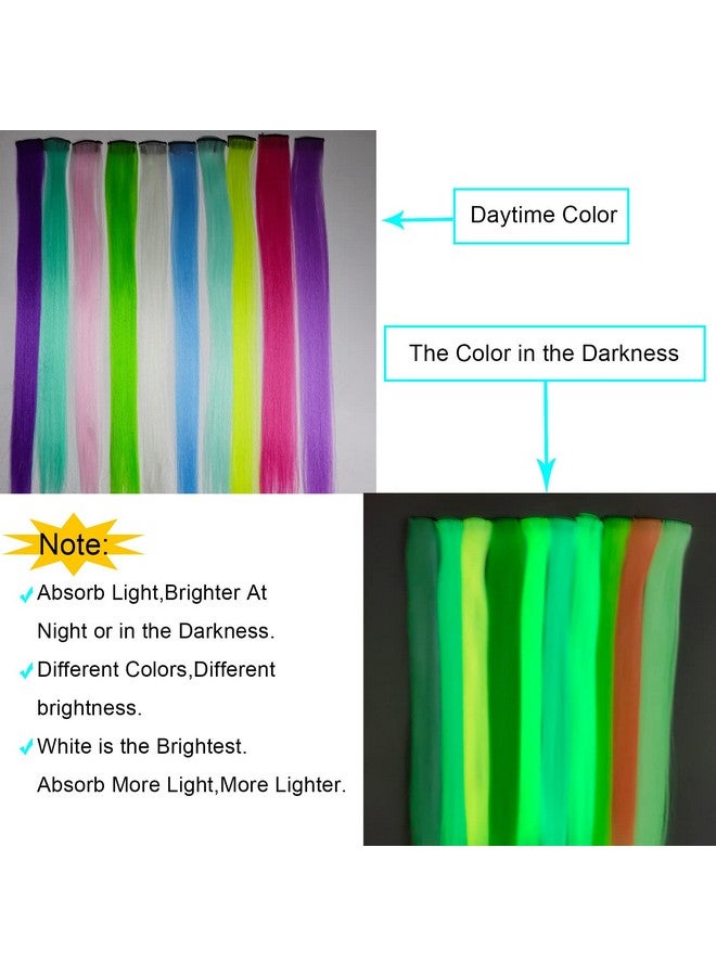 Ms Aloe 20 Pcs Glow In The Dark Hair Extensions Clip In Hair Extensions Colroful Luminous Hair Piece 22Inch Straight Synthetic Hairpiece Highlights Clip In Hair Extensions For Women Girls Kids  - Image 3