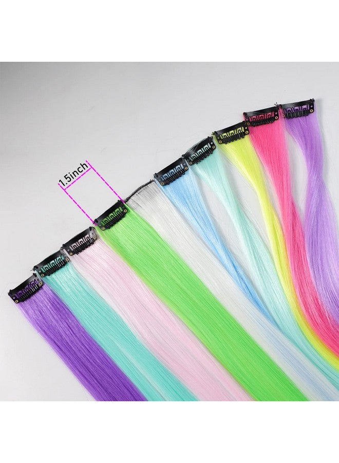 Ms Aloe 20 Pcs Glow In The Dark Hair Extensions Clip In Hair Extensions Colroful Luminous Hair Piece 22Inch Straight Synthetic Hairpiece Highlights Clip In Hair Extensions For Women Girls Kids  - Image 5