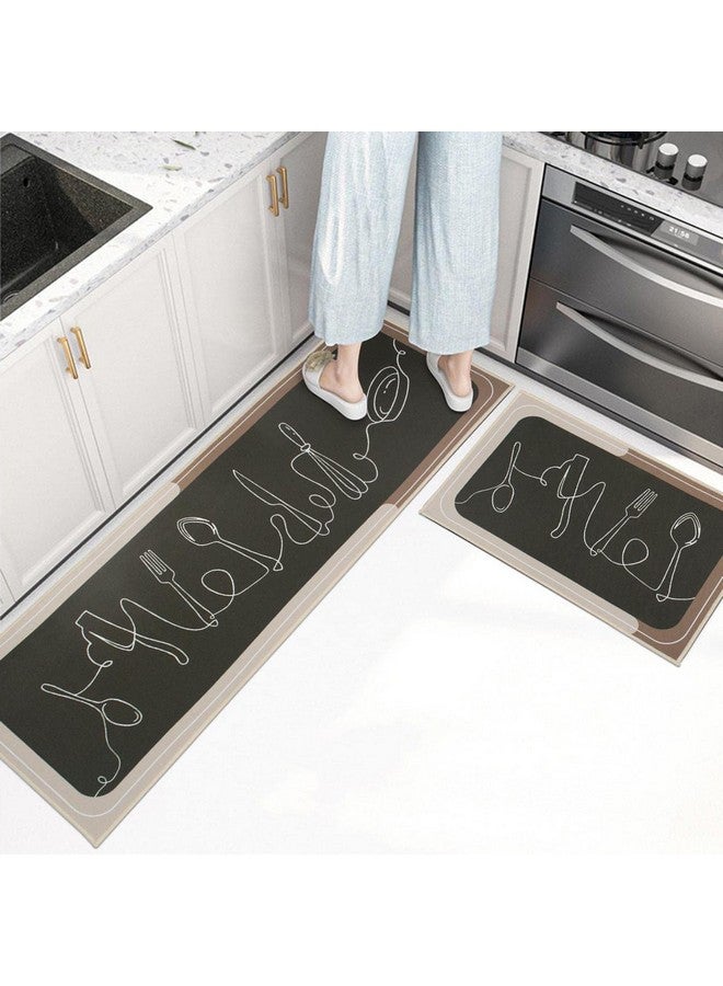 Home-Cloud حصيرة مطبخ هوم كلاود مستطيلة: مضادة للانزلاق، ناعمة، قابلة للغسل، مزخرفة بتصميم مميز للأرضيات، المطابخ، والغرف - (سمك 6 مم، 41x122 سم و 41x61 سم) (أسود_بني_فولك) - Image 2