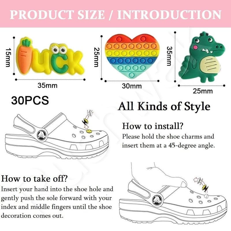 Rushwak 30Pcs Croc Charms High Quilaty Clogs Charms for Croc Accessories Assorted Cute Cartoon Jibbitz for Croc Sticker Button for Girls Boys Women Men Rubber Decoration Slippers Shoe Crocks Jibbitz - Image 4