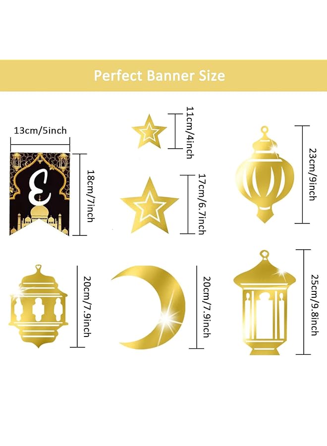 إيروريكس لافتة زينة رمضانية معلقة ديكورات العيد للمنزل عيد سعيد مبارك لوازم الحفلات منزل إسلامي رمضان كريم ديكور معلق باللونين الأسود والذهبي - Image 3