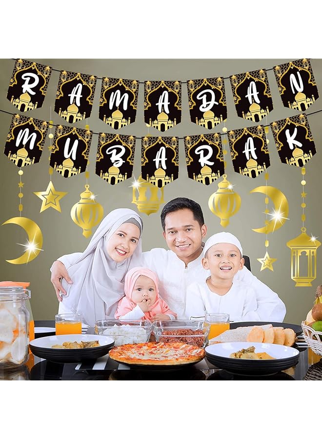 إيروريكس لافتة زينة رمضانية معلقة ديكورات العيد للمنزل عيد سعيد مبارك لوازم الحفلات منزل إسلامي رمضان كريم ديكور معلق باللونين الأسود والذهبي - Image 2