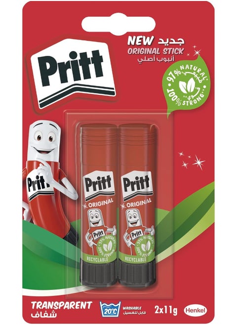 Pritt Glue Stick, Safe & Child-Friendly Craft Glue for Arts & Crafts Activities, Strong-Hold adhesive for School & Office Supplies, 2x11g Pritt Stick