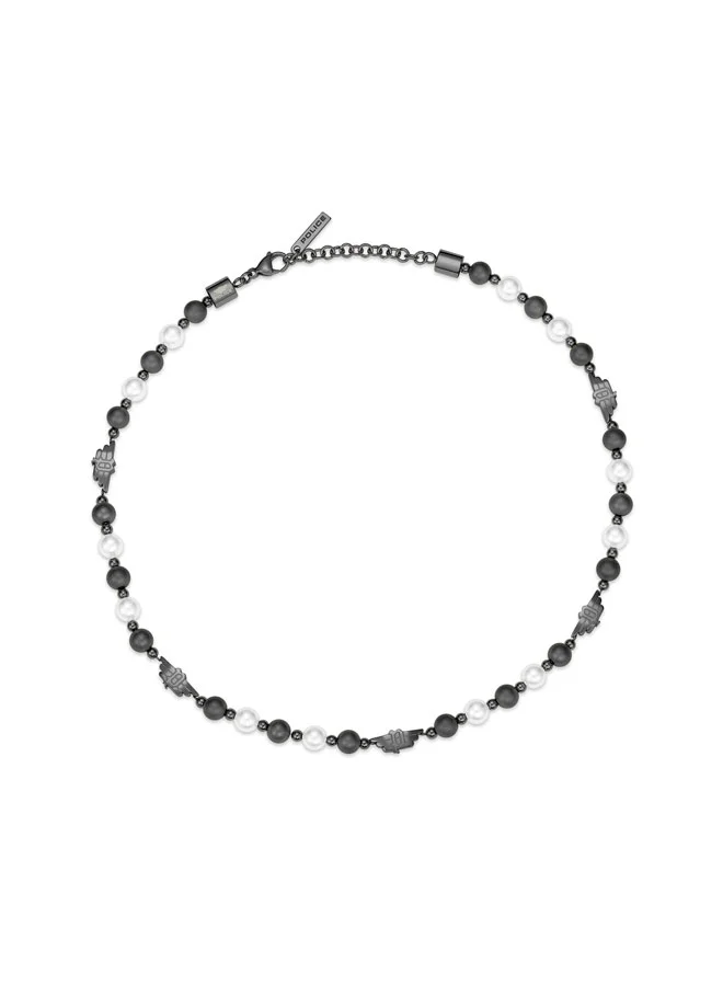 بوليس Expression Necklace  GreyPlated with White and GreyPlated Pearls, P Wing Logo, Bold and Luxurious Style