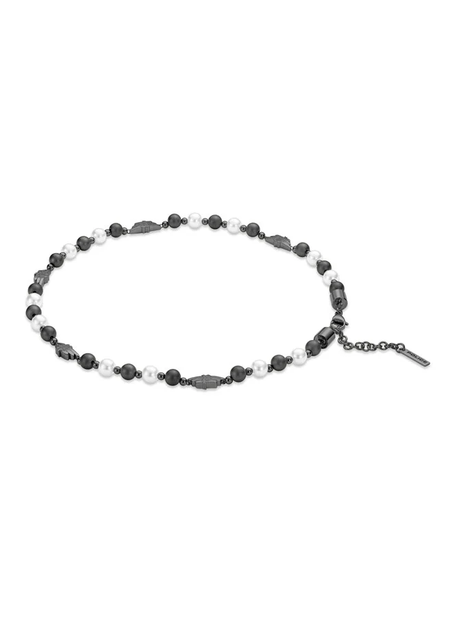بوليس Expression Necklace  GreyPlated with White and GreyPlated Pearls, P Wing Logo, Bold and Luxurious Style