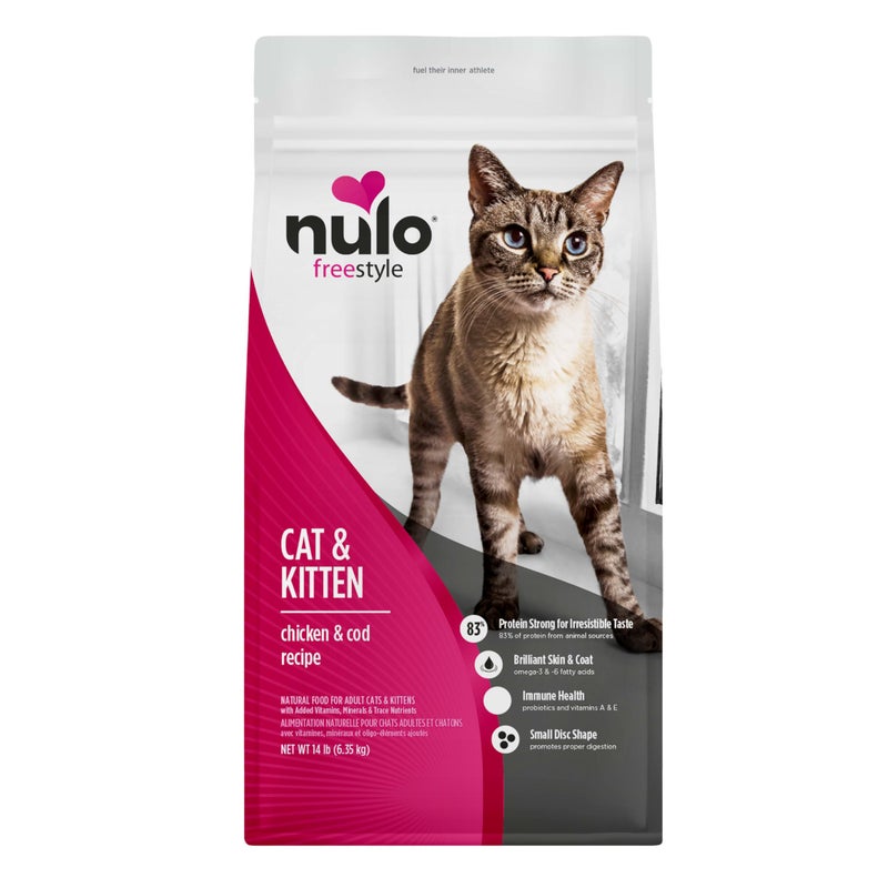 Nulo Freestyle Cat & Kitten Dry Food - Chicken & Cod Recipe, High Protein Grain Free Cat Food, Natural Kibble with Probiotics & Omega Fatty Acids, 14lb Bag - Image 1