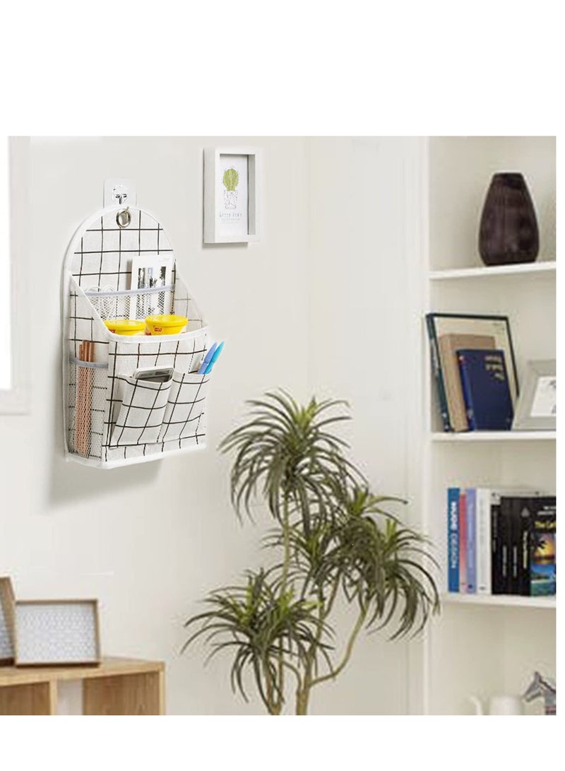 Y&D 3 Pcs Fabric Wall Hanging Storage Caddy Bag ,Over The Door Closet Organizer with Free Sticky Hooks，Desktop Cotton Linen Basket for Bedroom Bathroom  - Image 2