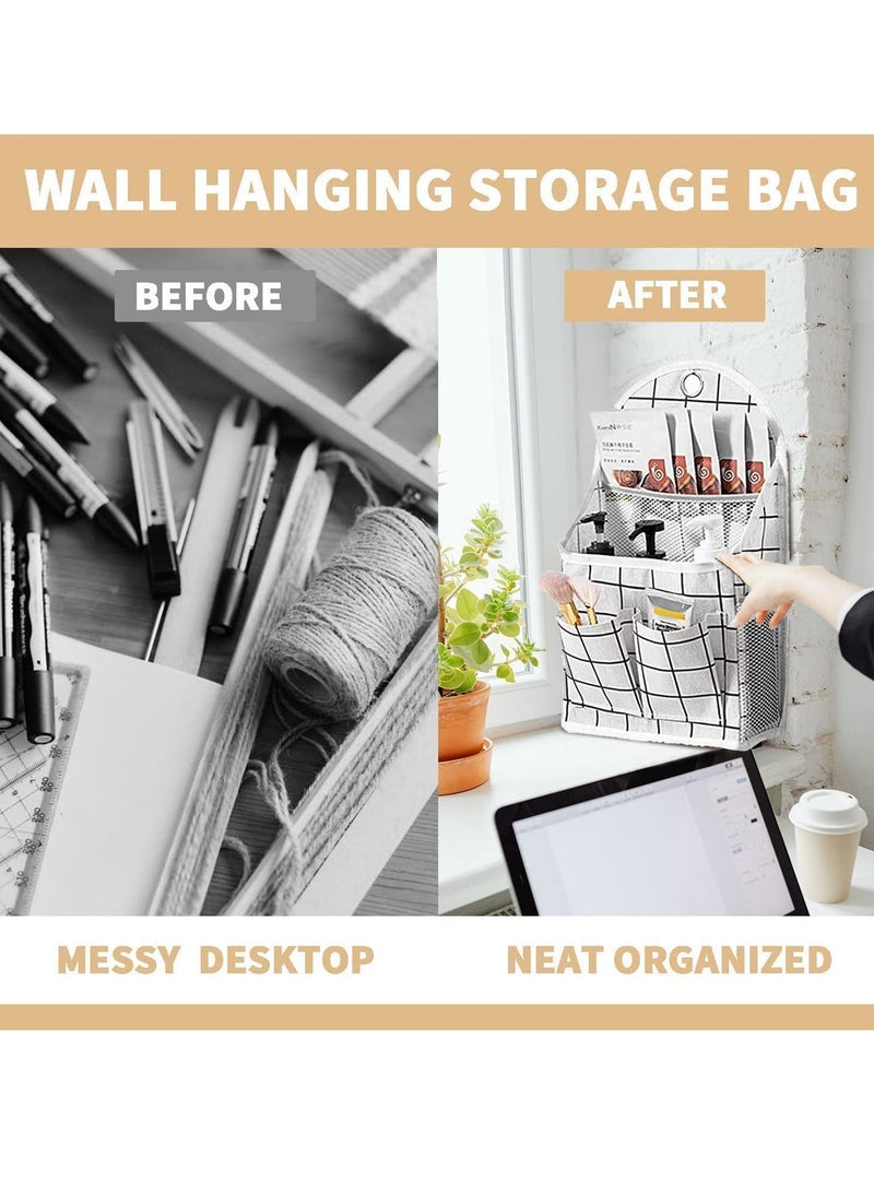 Y&D 3 Pcs Fabric Wall Hanging Storage Caddy Bag ,Over The Door Closet Organizer with Free Sticky Hooks，Desktop Cotton Linen Basket for Bedroom Bathroom  - Image 4