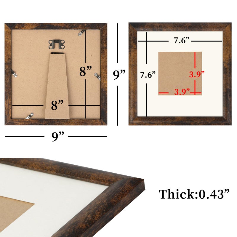 AEVETE Picture Frame 8x8 Dark Brown Photo Frames Rustic for Wall and Desk Decor - Image 4