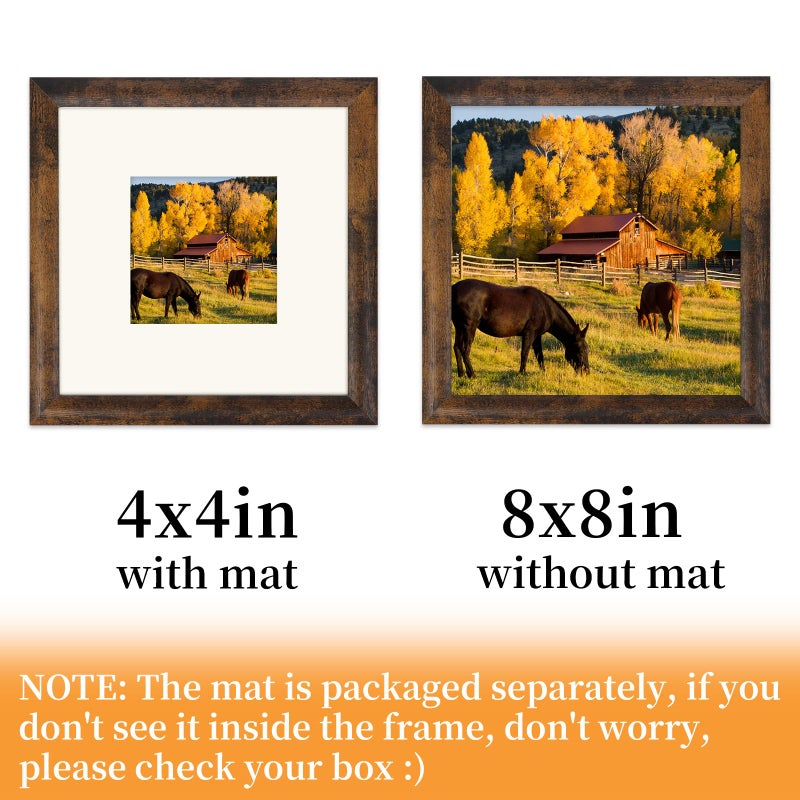AEVETE Picture Frame 8x8 Dark Brown Photo Frames Rustic for Wall and Desk Decor - Image 3