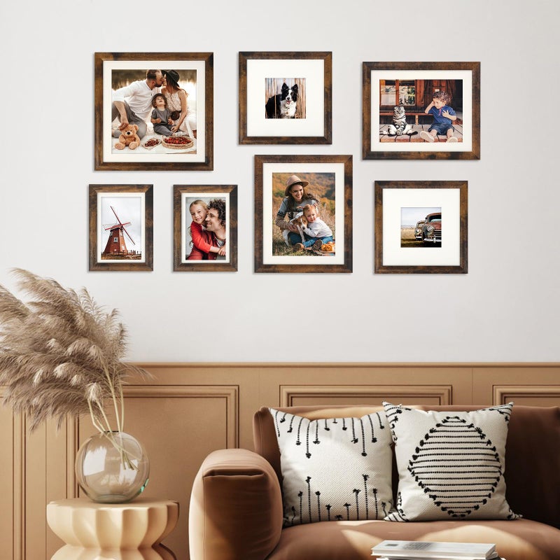 AEVETE Picture Frame 8x8 Dark Brown Photo Frames Rustic for Wall and Desk Decor - Image 5