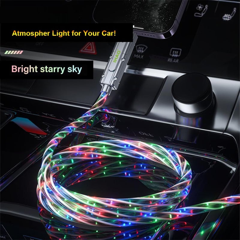 IHAO كابل شاحن IHAO 4 في 1 متعدد الوصلات من USB A/Type C إلى USB Type C/8Pin PD بقوة 60 واط سريع الشحن مع إضاءة LED RGB مرئية باردة متدفقة متوافق مع الهواتف الخلوية - سماء نجمية - Image 5
