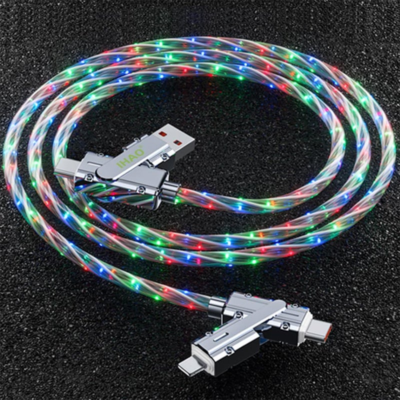 IHAO كابل شاحن IHAO 4 في 1 متعدد الوصلات من USB A/Type C إلى USB Type C/8Pin PD بقوة 60 واط سريع الشحن مع إضاءة LED RGB مرئية باردة متدفقة متوافق مع الهواتف الخلوية - سماء نجمية - Image 1