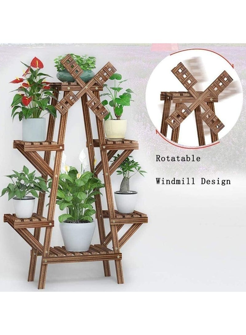 DubaiGallery حامل نباتات خشبي عتيق لزهور الشرفة، رف سلم خارجي للحديقة، حامل نباتات داخلي، تخزين للديكور المنزلي - Image 3