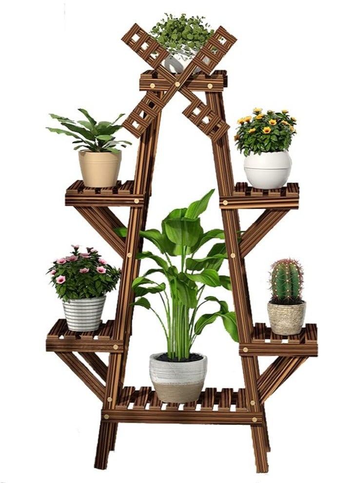 DubaiGallery حامل نباتات خشبي عتيق لزهور الشرفة، رف سلم خارجي للحديقة، حامل نباتات داخلي، تخزين للديكور المنزلي - Image 2
