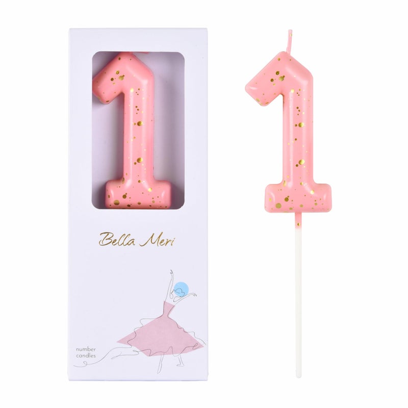 Bella Meri شموع عيد الميلاد رقم 1 بيللا ميري 2.76 بوصة ذهبية وردية كلاسيكية - Image 1