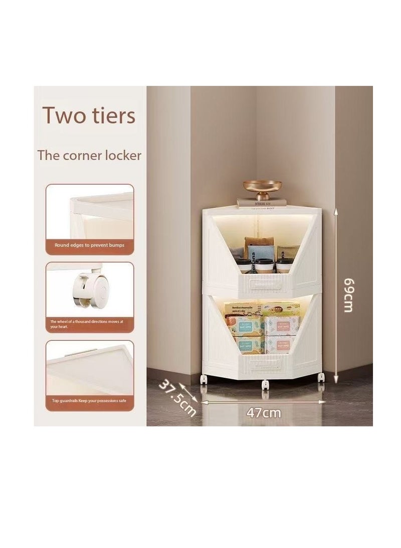 Foldable triangular storage cabinet corner shelf, large capacity layered classification storage shelf with detachable universal wheels, designed to fit the wall corner, suitable for kitchen, living room, bedroom, study, bathroom (2 floors) - Image 2
