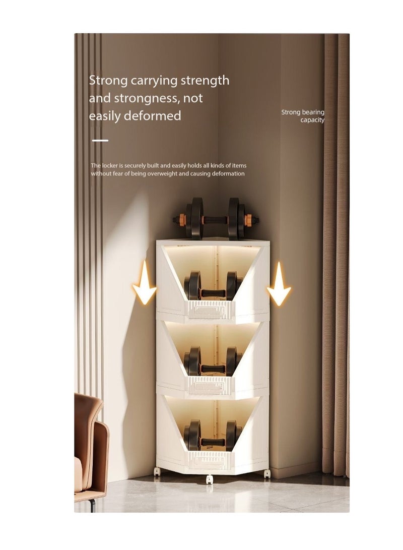 Foldable triangular storage cabinet corner shelf, large capacity layered classification storage shelf with detachable universal wheels, designed to fit the wall corner, suitable for kitchen, living room, bedroom, study, bathroom (2 floors) - Image 4