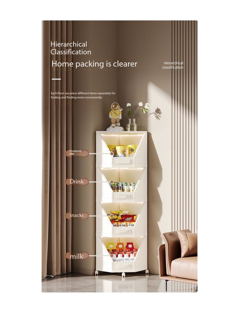 Foldable triangular storage cabinet corner shelf, large capacity layered classification storage shelf with detachable universal wheels, designed to fit the wall corner, suitable for kitchen, living room, bedroom, study, bathroom (2 floors) - Image 5