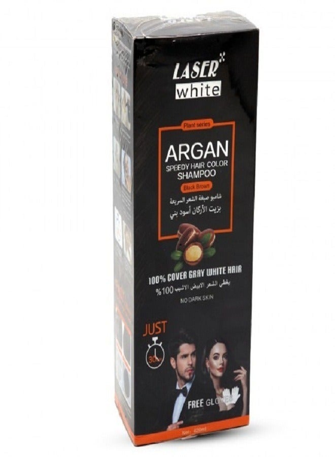 laser white Shampoo With Argan Oil Fast Coloring And Covering Gray Hair Black Brown 420ml - Image 1