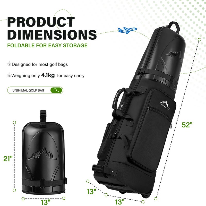 UNIHIMAL Golf Travel Bag with Hard Case Top, 1680D Heavy Duty Oxford Golf Club Travel Bags for Airlines with Wheels Easy to Maneuver - Image 2