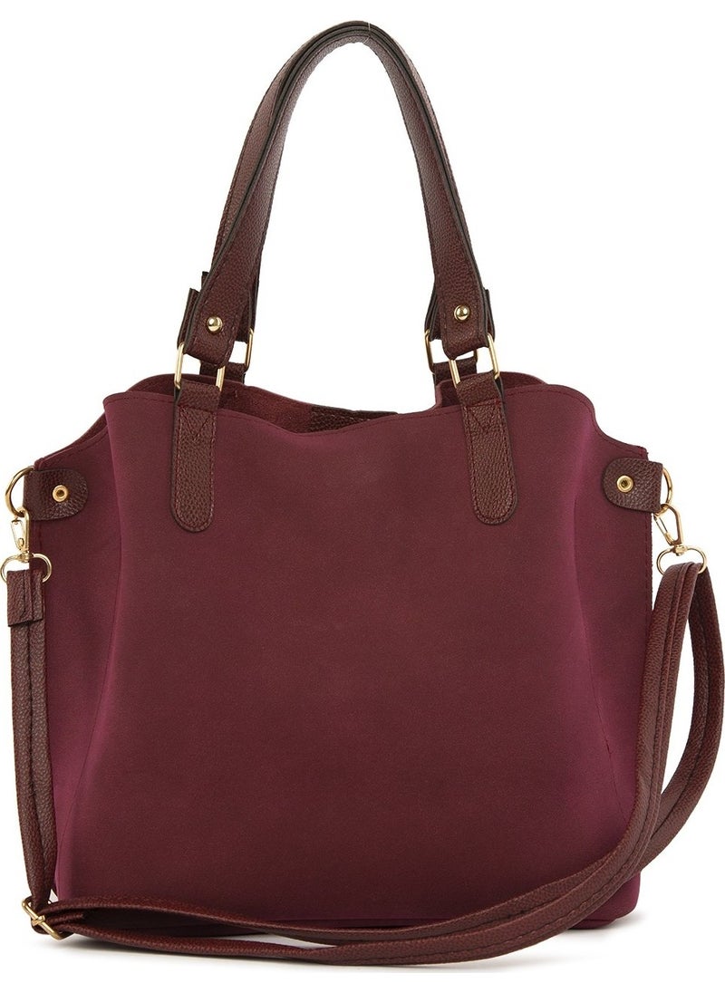 Bagmori Burgundy Three-Compartment Nubuck Bag with Snap Detail  - Image 4