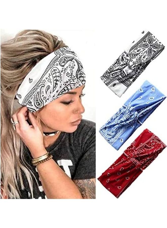 NIBEMINENT 3-Piece Boho Criss Cross Headband Red/Blue/White
