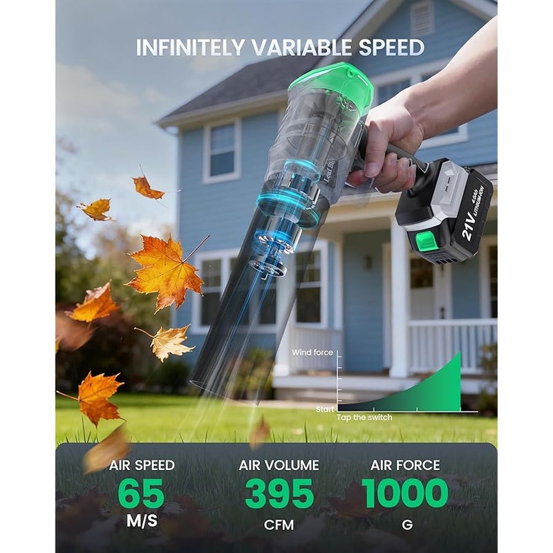 Leaf Blower Cordless 600000RPM - 21V 3-in-1 Multi Electric Blower with 2pcs 4.0Ah Battery & Charger -with Long Tube and Flat Nozzle Blower for Outside Patio Garden Car Cleaning - Image 5