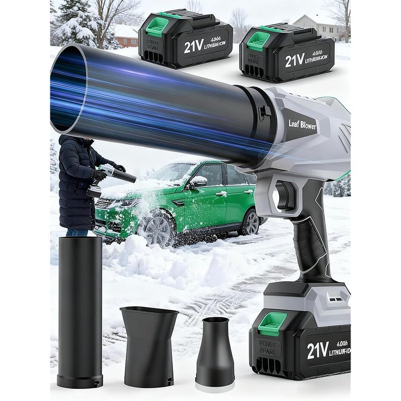Leaf Blower Cordless 600000RPM - 21V 3-in-1 Multi Electric Blower with 2pcs 4.0Ah Battery & Charger -with Long Tube and Flat Nozzle Blower for Outside Patio Garden Car Cleaning - Image 2