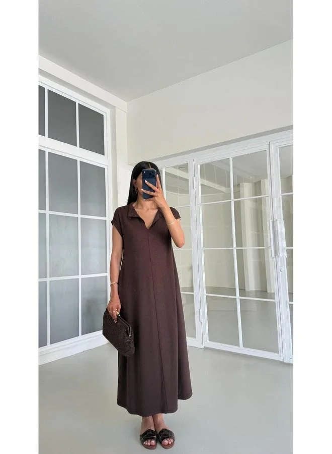 Gaus Bitter Coffee Polo Collar Basic Modal Dress GAUS-01542