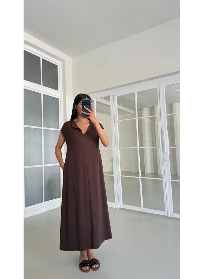 Gaus Bitter Coffee Polo Collar Basic Modal Dress GAUS-01542