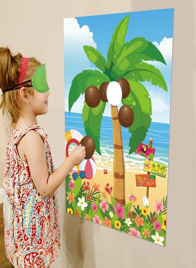 Hxezoc Hawaiian Luau Party Game for Kids Pin The Coconut on The Palm Tree with 30 Pcs Coconut Stickers, Large Summer Tropical Palm Tree Poster for Hawaiian Birthday Party Supplies - Image 3
