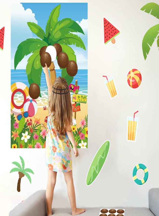Hxezoc Hawaiian Luau Party Game for Kids Pin The Coconut on The Palm Tree with 30 Pcs Coconut Stickers, Large Summer Tropical Palm Tree Poster for Hawaiian Birthday Party Supplies - Image 5