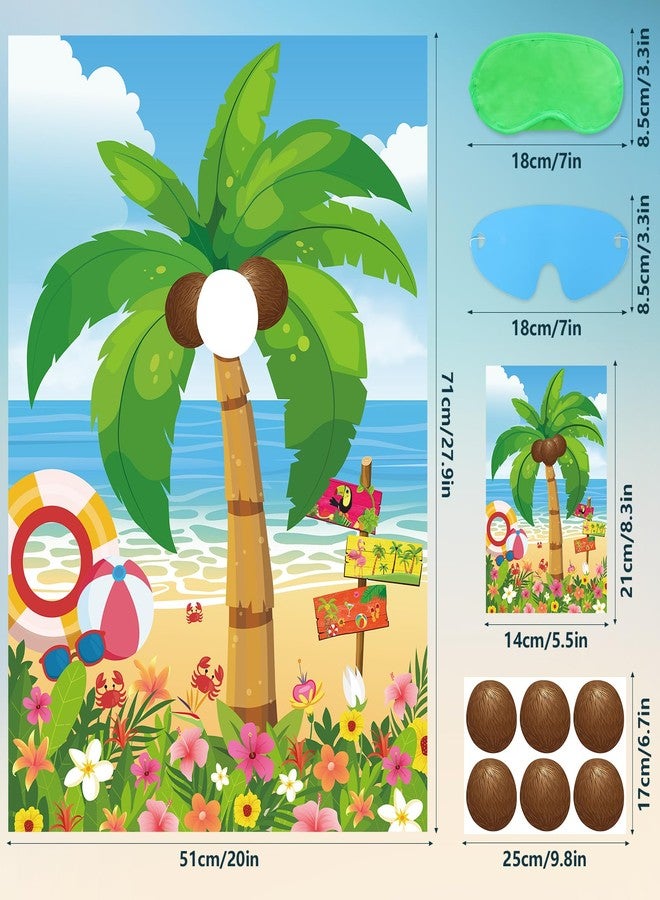 Hxezoc Hawaiian Luau Party Game for Kids Pin The Coconut on The Palm Tree with 30 Pcs Coconut Stickers, Large Summer Tropical Palm Tree Poster for Hawaiian Birthday Party Supplies - Image 2