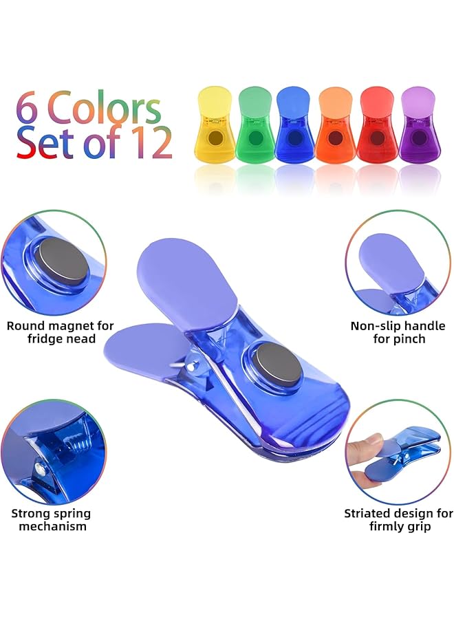 erorex Bag Clips 12 Pack Magnetic Multipurpose Bag Clips Color Refrigerator Magnet Clips Food Sealing Clips ​Plastic Heavy Seal Grip Air Tight Clips For Home Kitchen Storage Random Color - Image 3
