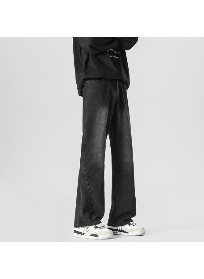 Homlean High Street Micro Flared Jeans Men's Spring And Summer American Vibe Slim Straight Pants Yx03 Black L - Image 4