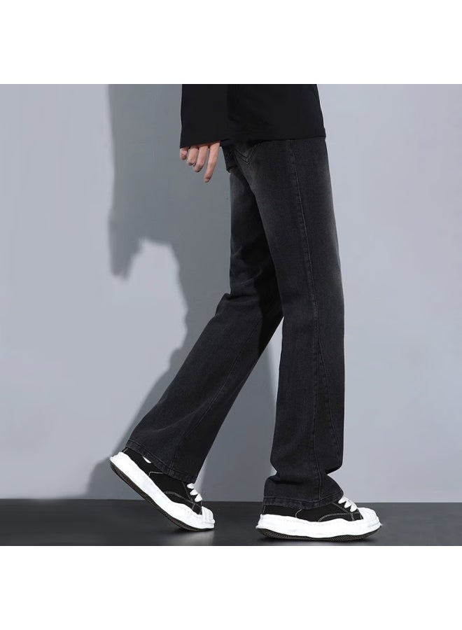 Homlean High Street Micro Flared Jeans Men's Spring And Summer American Vibe Slim Straight Pants Yx03 Black L - Image 2