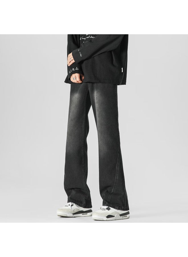 Homlean High Street Micro Flared Jeans Men's Spring And Summer American Vibe Slim Straight Pants Yx03 Black L - Image 5