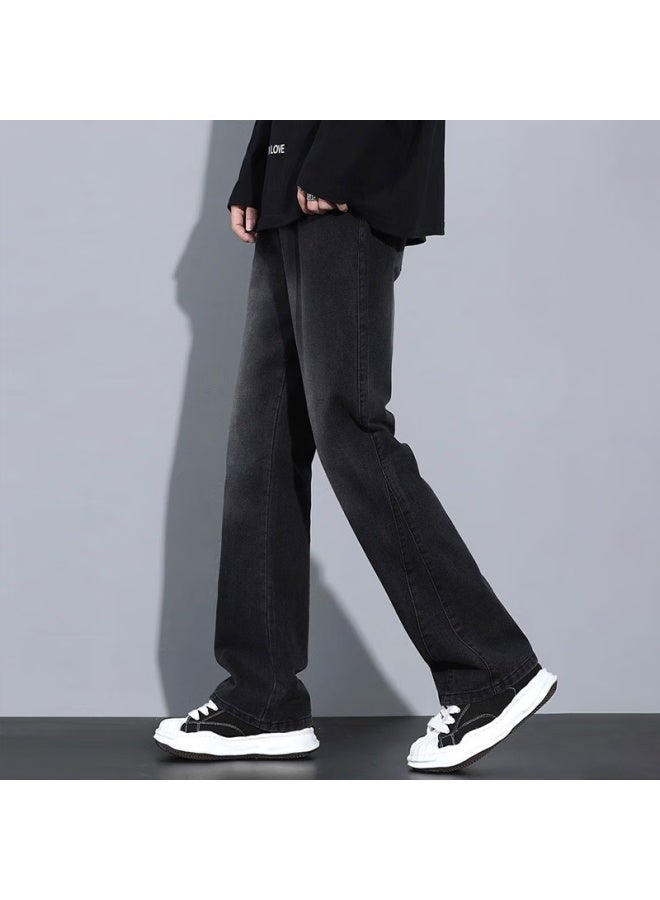 Homlean High Street Micro Flared Jeans Men's Spring And Summer American Vibe Slim Straight Pants Yx03 Black L - Image 1