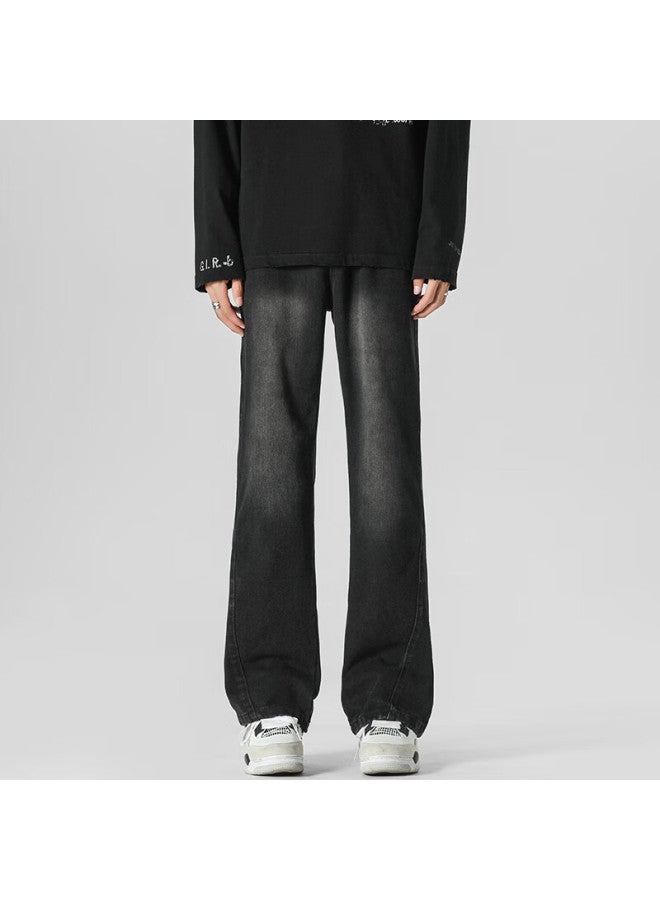 Homlean High Street Micro Flared Jeans Men's Spring And Summer American Vibe Slim Straight Pants Yx03 Black L - Image 3