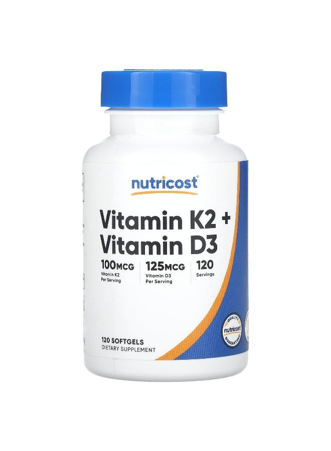 Nutricost, Vitamin K2 + Vitamin D3, 120 Softgels
