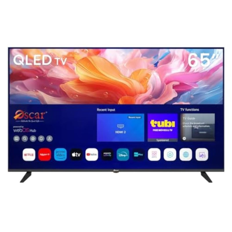 تلفزيون ذكي QLED مقاس 65 بوصة لغرفة المعيشة، إطار معدني، لون أسود، مجموعة ألوان واسعة 90 DCI-P3 وتصميم بدون إطار - Image 2